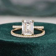 Emerald Cut Hidden Halo Moissanite Bridal Wedding Ring Set Mapple Gems